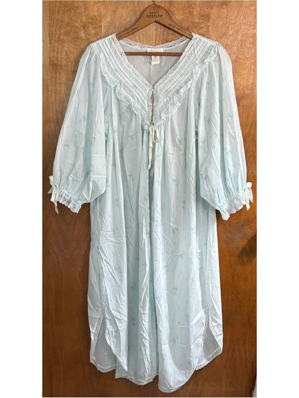 Vintage Blue Floral Puff Sleeve Lace Top Peignoir Dress Cottagecore Bridgerton
